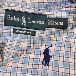 Ralph‎ Lauren Mens M Plaid Blue Pink Classic Fit Long Sleeve Button Front Shirt